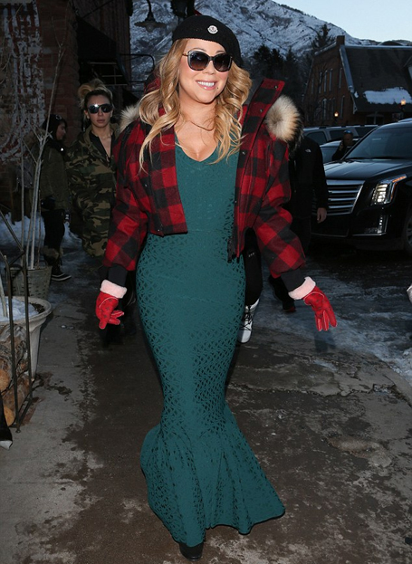 mariah carey green dress wears sexy fishtail and high heels Prom dress