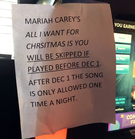 A bar bans All I Want for Christmas Is You | mcarchives.com