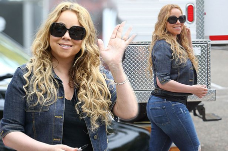 Mariah Carey squeezes her curves into double denim | mcarchives.com